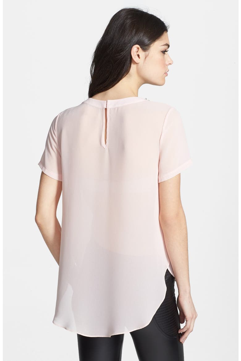 ASTR Embellished Neck Chiffon Tee, Alternate, color, BLUSH