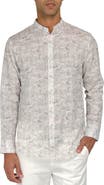 Brooklyn Brigade Abstract Leaves Mandarin Collar Linen Blend Shirt