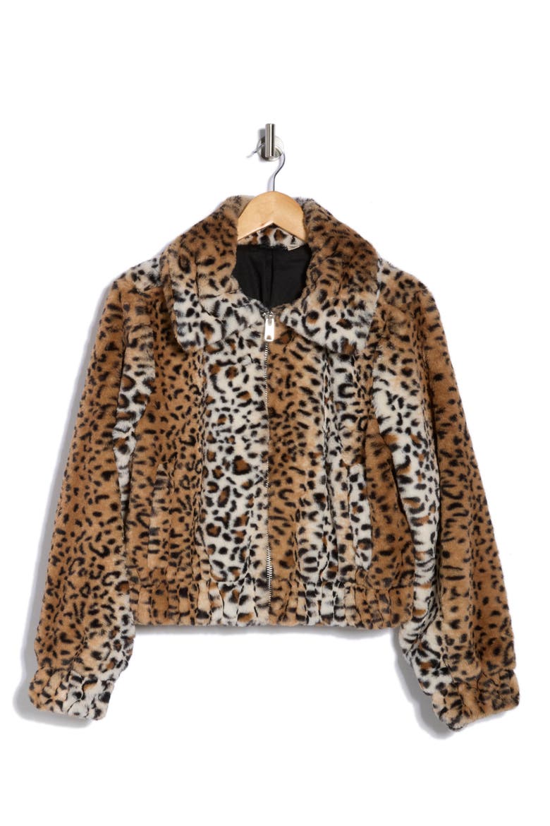 Leopard Print Faux Fur Bomber Jacket, Alternate, color, LEOPARD