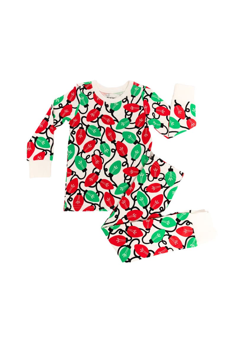 Kids Organic Two-Piece Pajama Set - Holiday Lights, Main, color, Red & Pink Hearts
