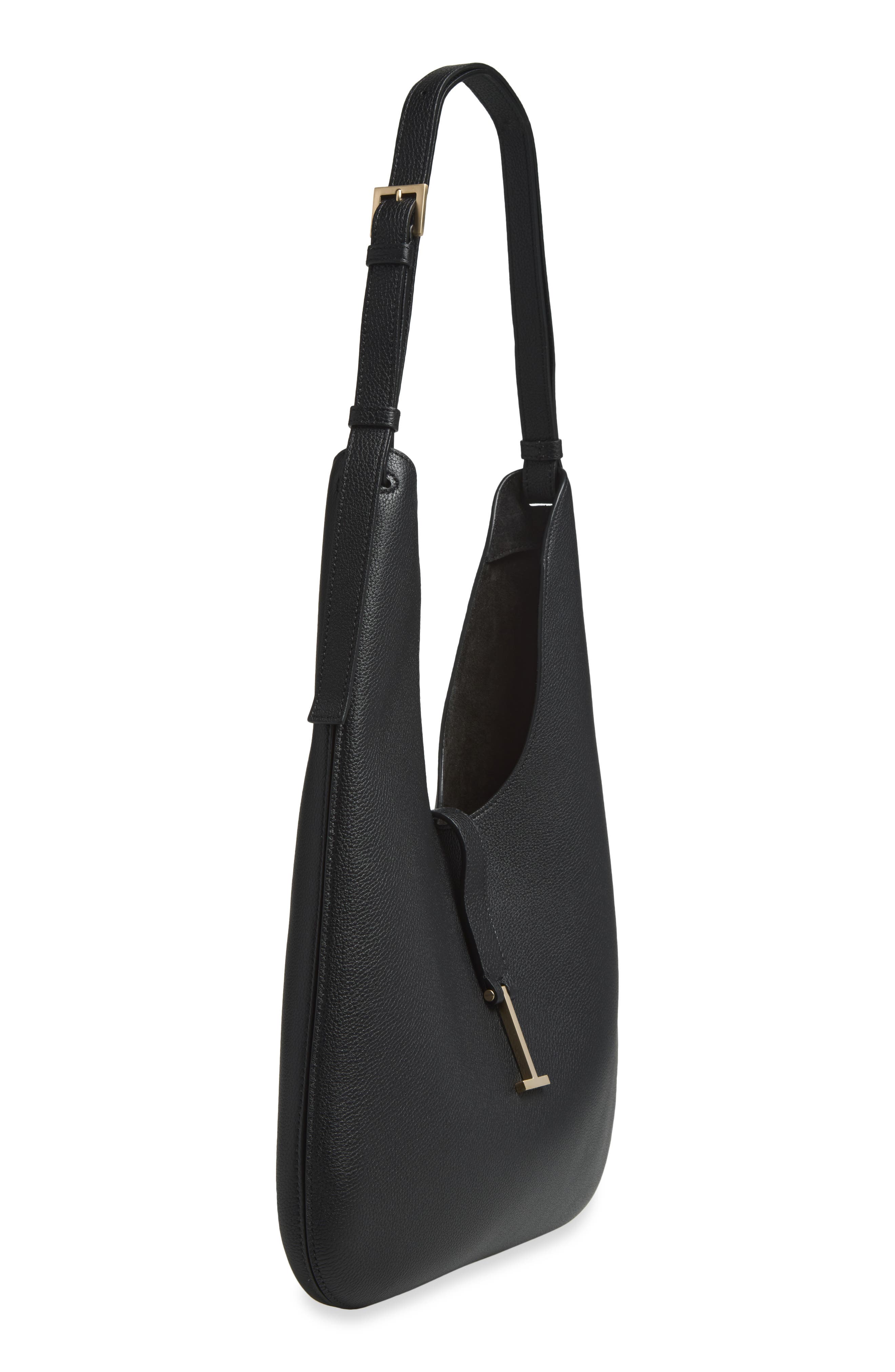 Medium Kara Grained Leather Hobo Bag, Alternate, color, BLACK