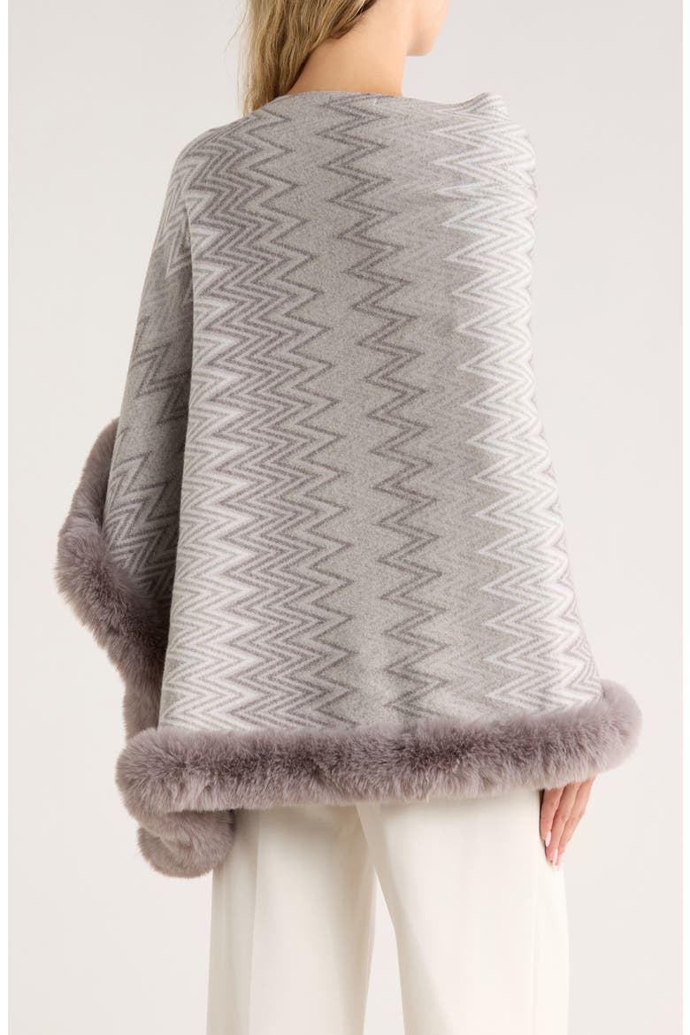 Zigzag Poncho with Faux Fur Trim, Alternate, color, GREY