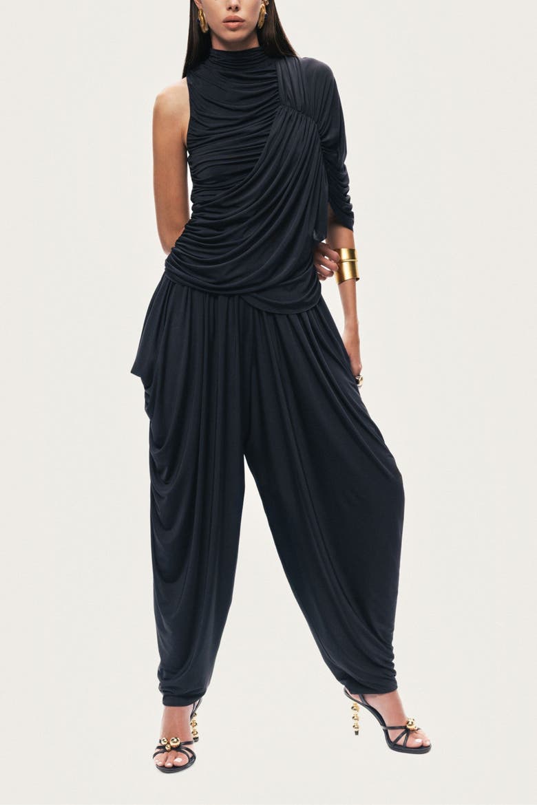 Asymmetric Draped Blouse, Alternate, color, Black