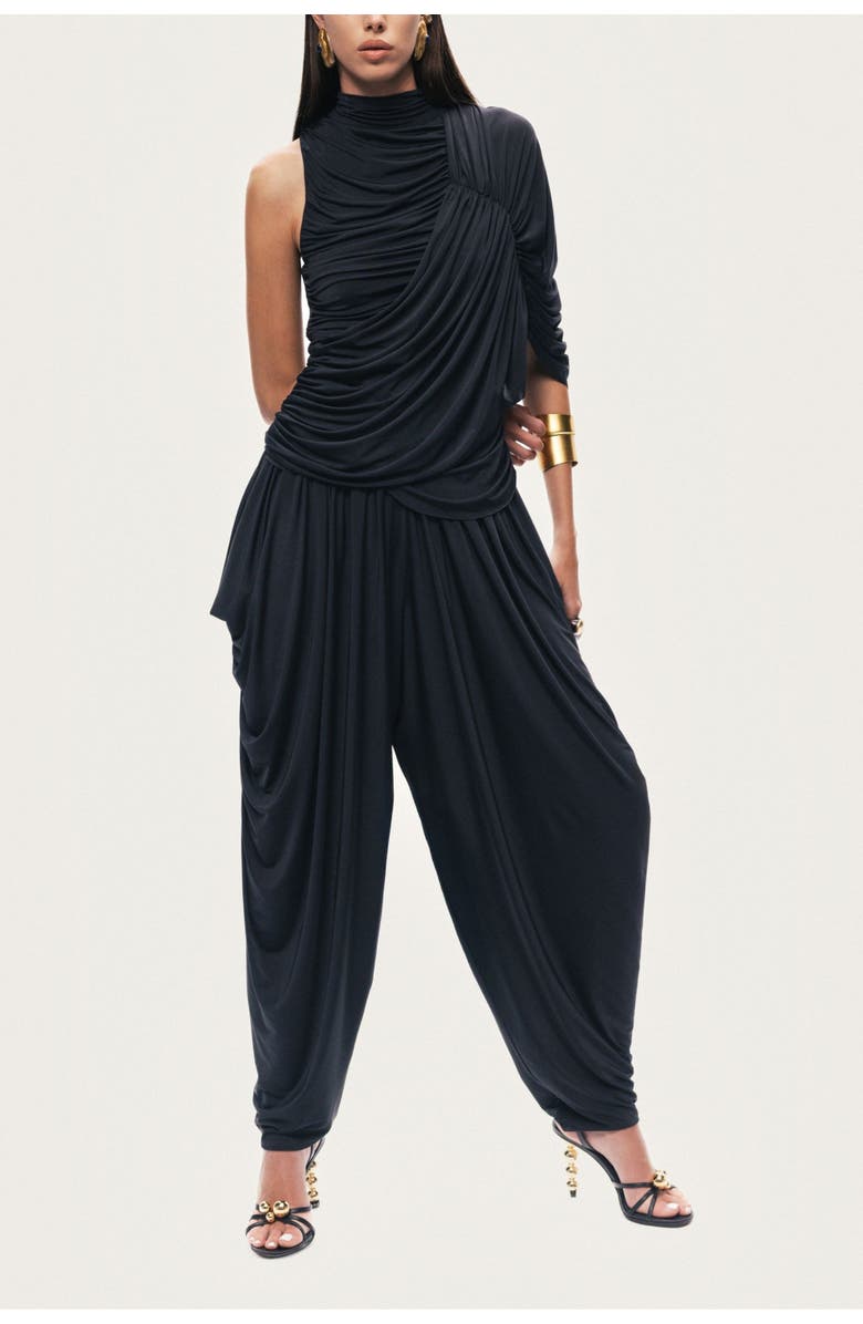 Nocturne Asymmetric Draped Blouse, Alternate, color, Black