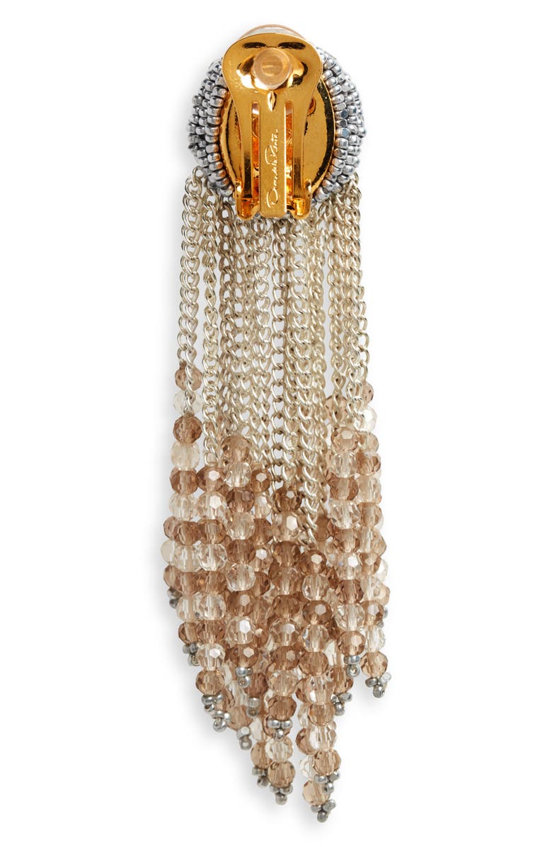 Oscar de la Renta Chain Cluster Beaded Clip Earrings, Alternate, color,