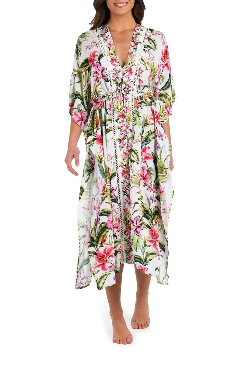 Polynesian Tie Front Cover-Up, Main, color, WHITE MULTI