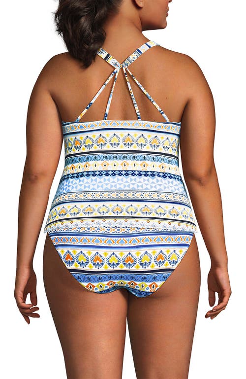 Lands' End Tugless High Neck Strappy Back Tankini Swimsuit Top In Multi