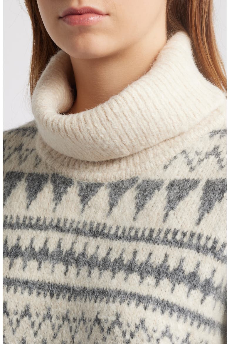 Fair Isle Turtleneck Relaxed Fit Sweater, Alternate, color, CREAM GREY