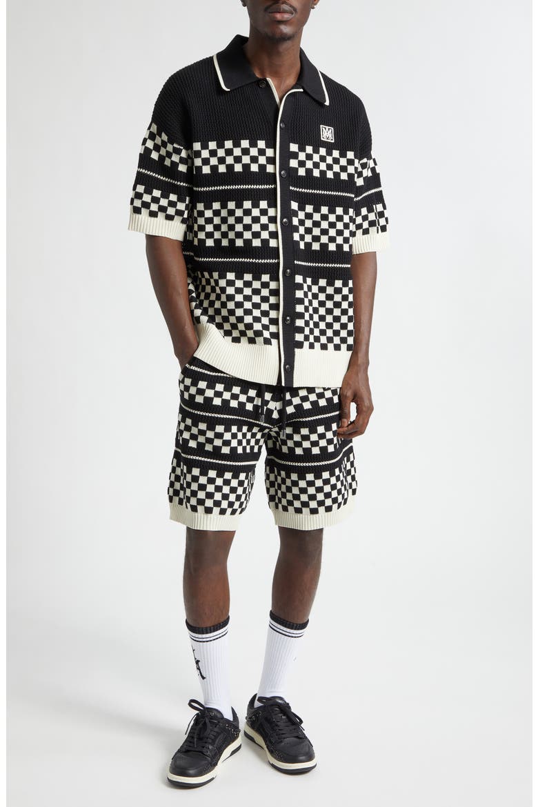 Checkered Wool Mesh Shirt, Alternate, color, BLACK