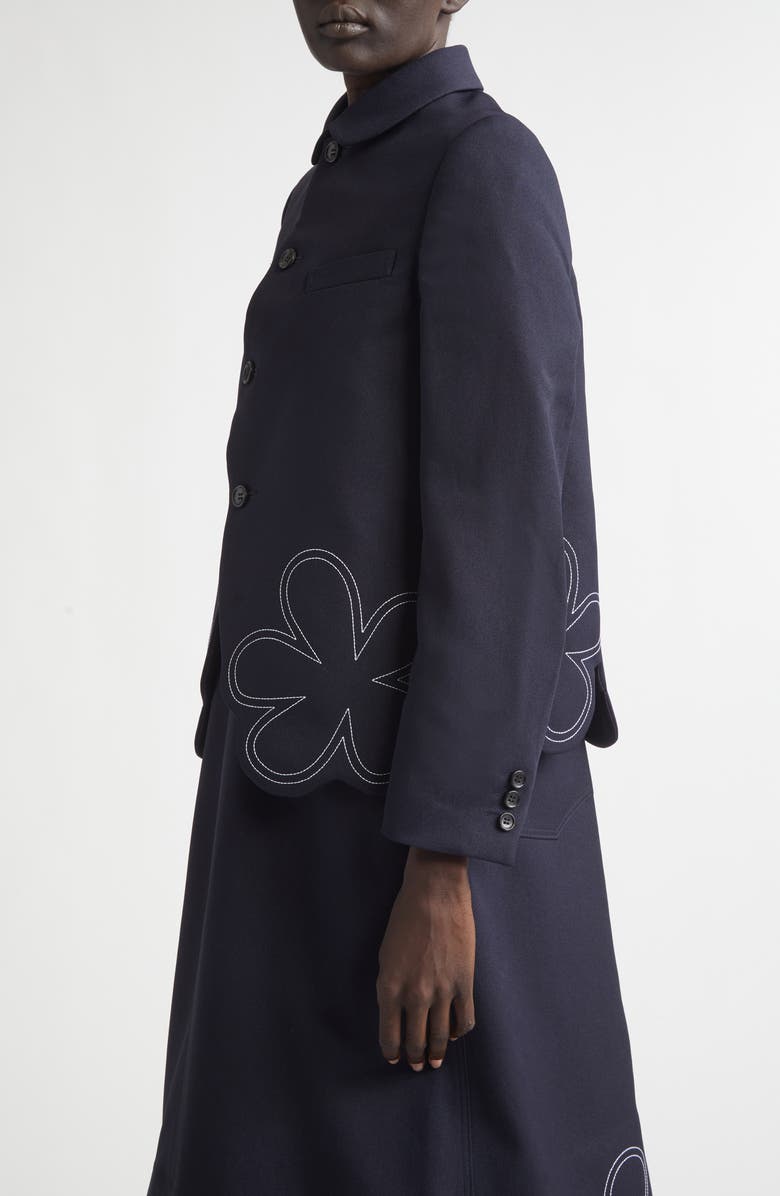 Comme des Garçons Girl Floral Embroidered Gabardine Cutaway Jacket, Alternate, color, Navy