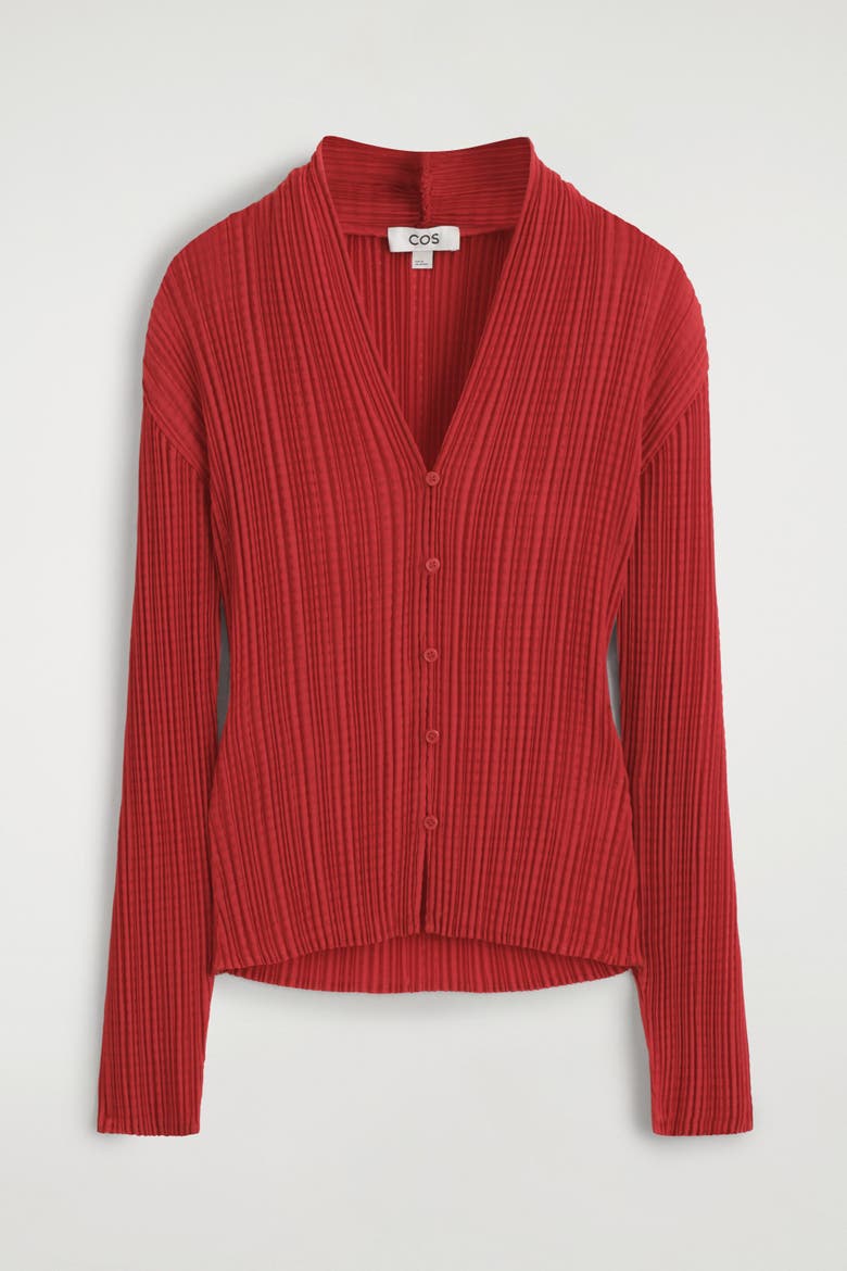 Pleated Jacquard Cardigan, Alternate, color, RED