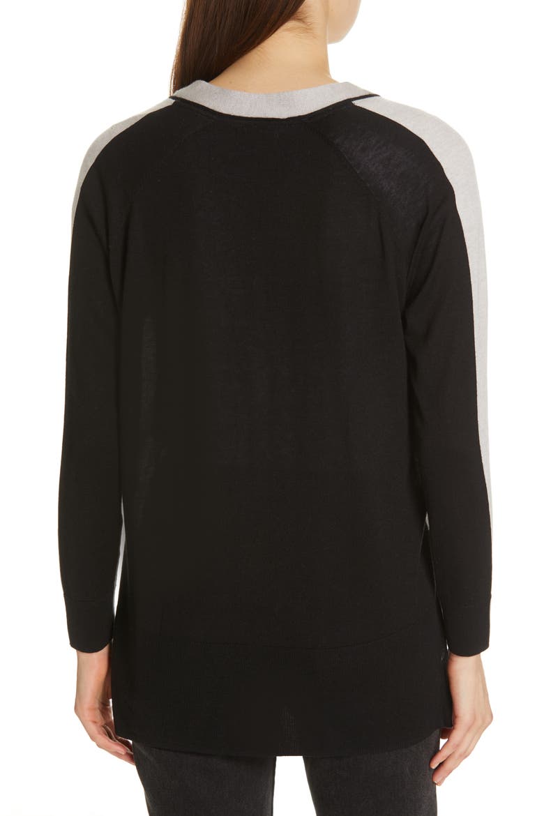 Spring Colorblock Silk, Wool & Cashmere Cardigan (Nordstrom Exclusive), Alternate, color, FOGGY BLACK COMBO