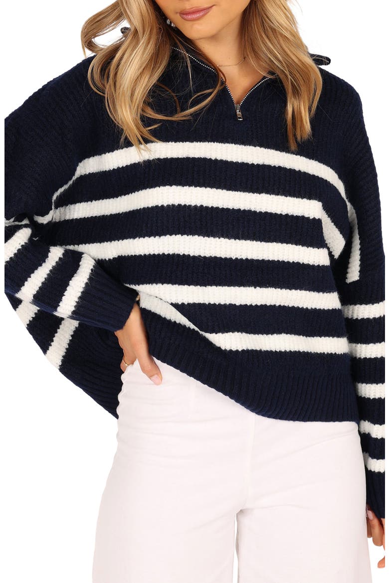 Miranda Stripe Quarter Zip Sweater, Main, color, NAVY