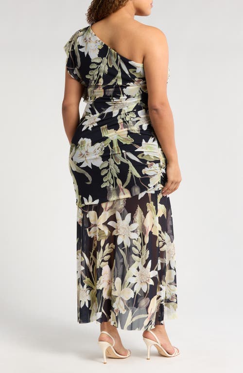 Chelsea28 Rosette Ruffle One-shoulder Maxi Dress In Navy- Green Island Floral