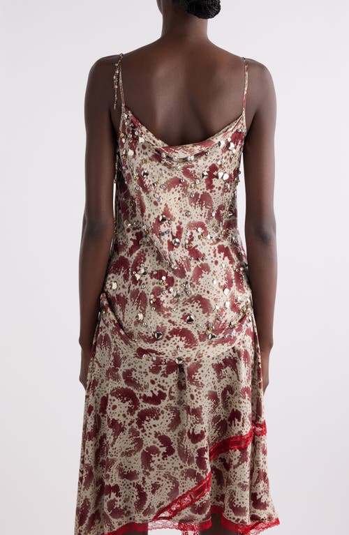 Dries Van Noten Chai Orchid Petal Print Embellished Silk Camisole In Burgundy