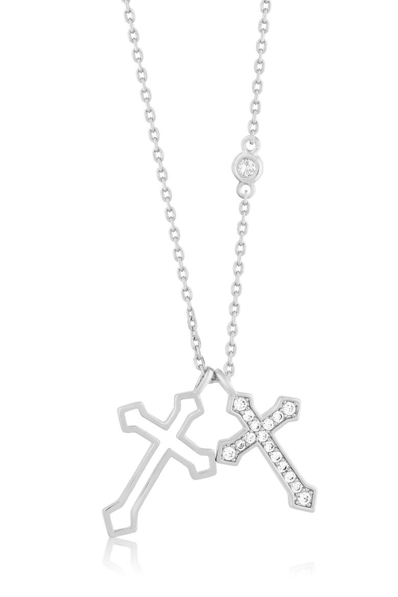 Cubic Zirconia Double Cross Pendant Necklace, Main, color, SILVER