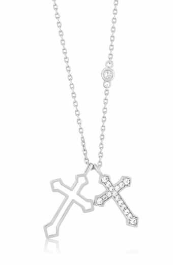 Cubic Zirconia Double Cross Pendant Necklace