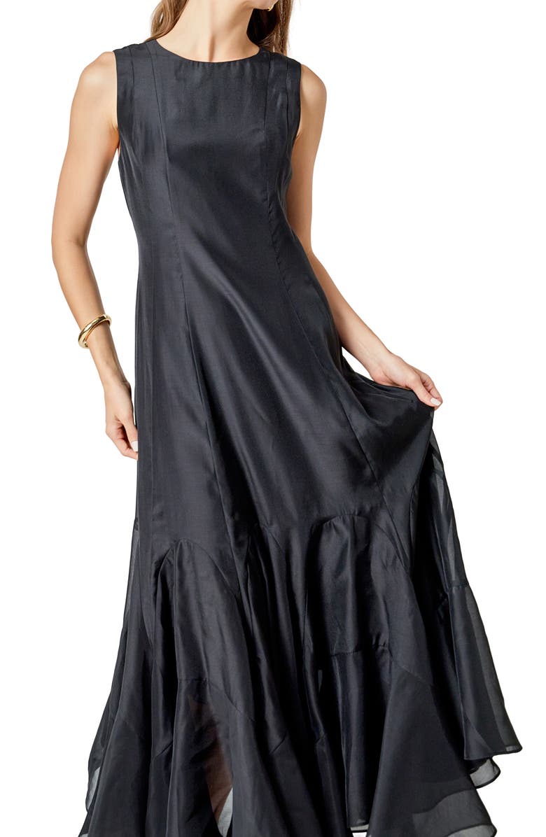 Endless Rose Godet Detail Maxi Dress, Alternate, color, Black