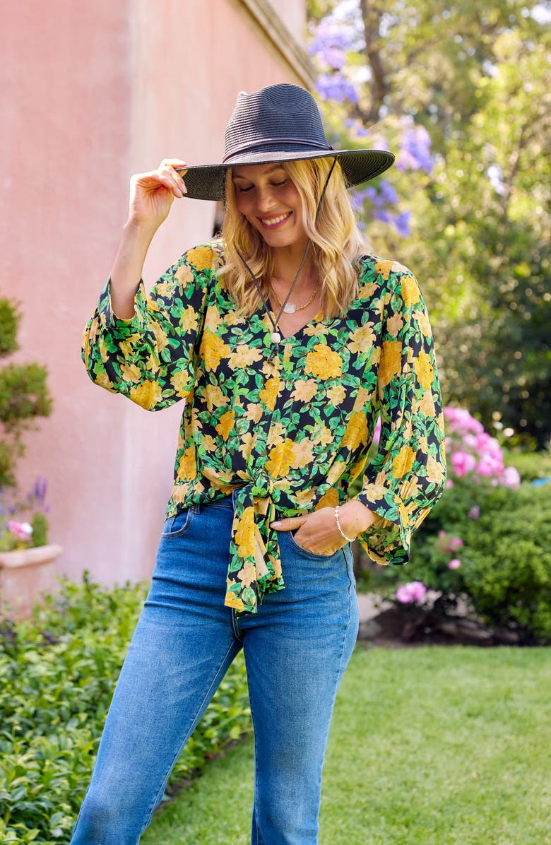 Karen Kane Floral Print Tie Front Top, Alternate, color, Floral