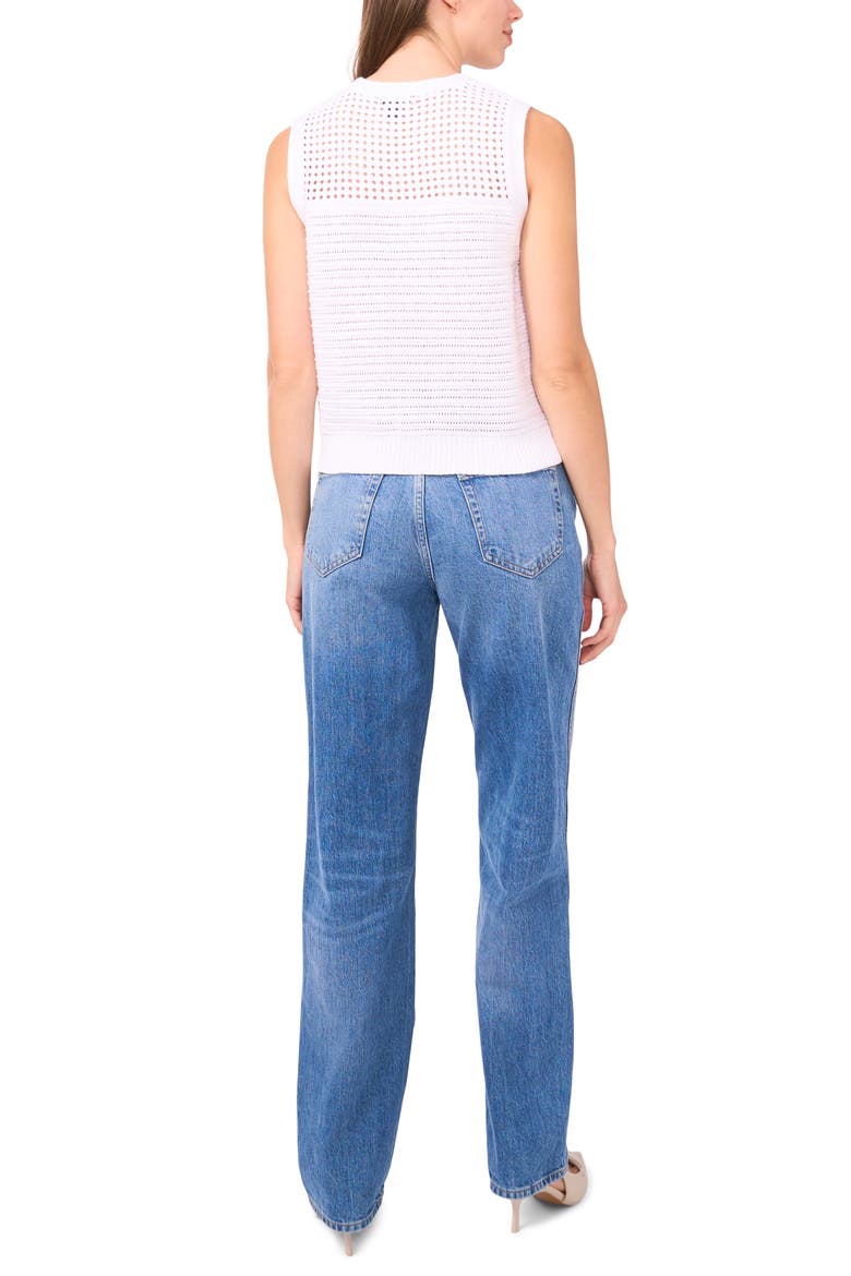 Open Stitch Sleeveless Cotton Side Button Sweater, Alternate, color, BRIGHT WHITE