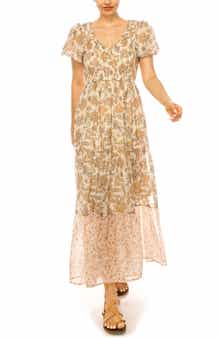 Floral Puff Sleeve Tiered Chiffon Maxi Dress