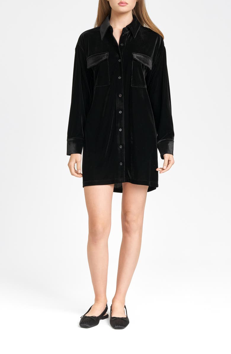 WAYF Briella Long Sleeve Velvet Shirtdress, Main, color,