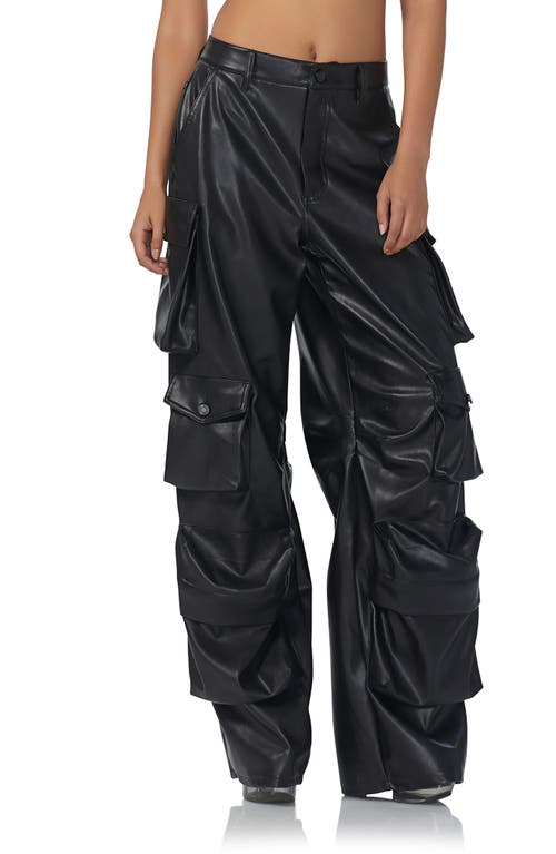 AFRM Parker Faux Leather Wide Leg Cargo Pants in Noir Pu 