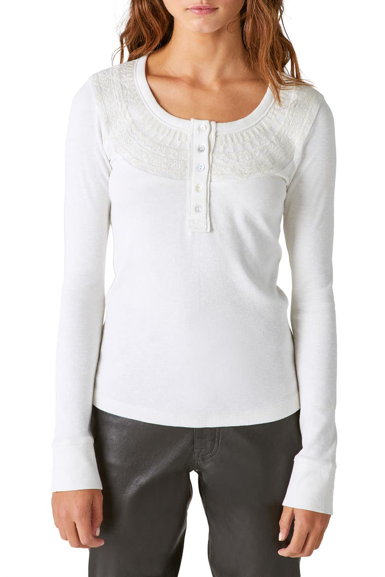 Embroidered Fair Isle Henley Top, Main, color, WHISPER WHITE