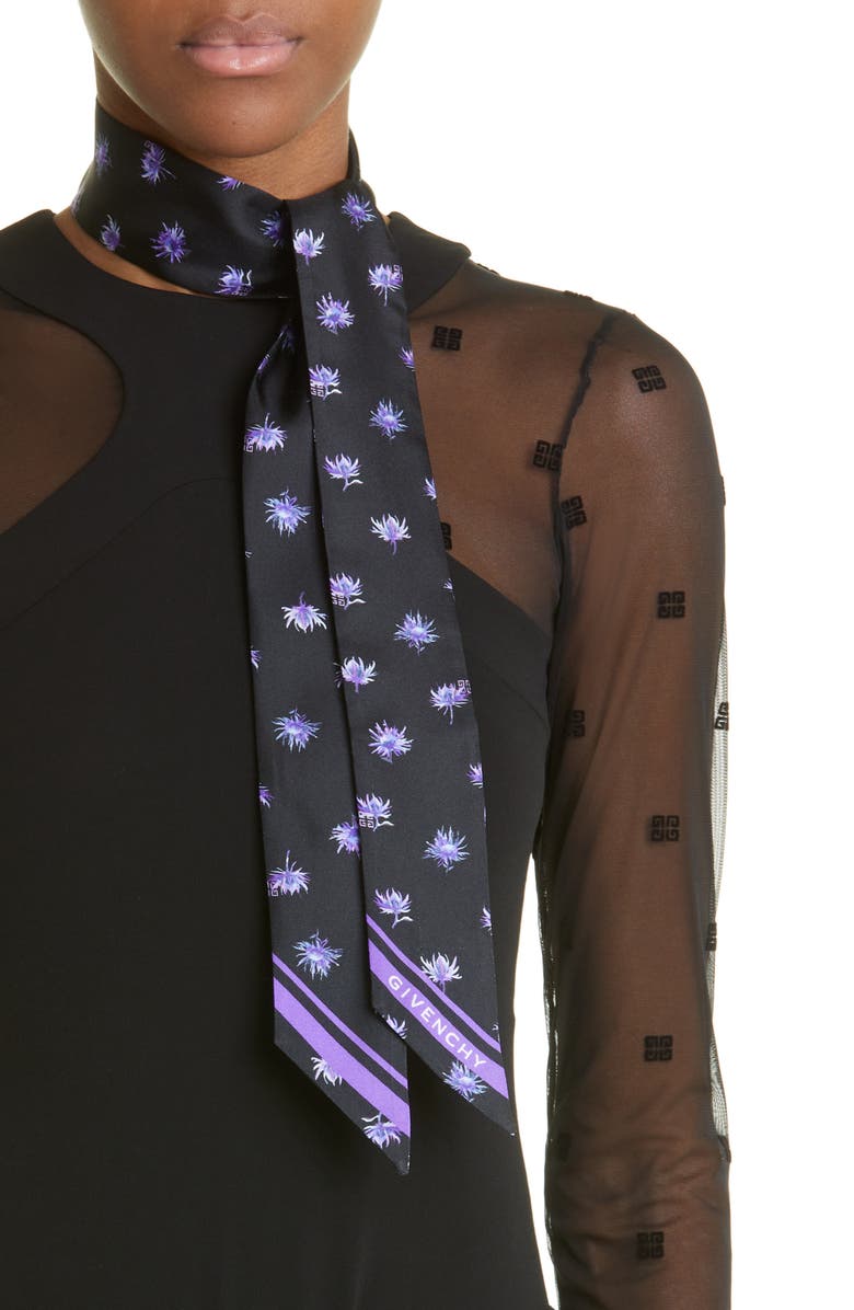Givenchy 4G Floral Silk Twilly Scarf, Alternate, color,