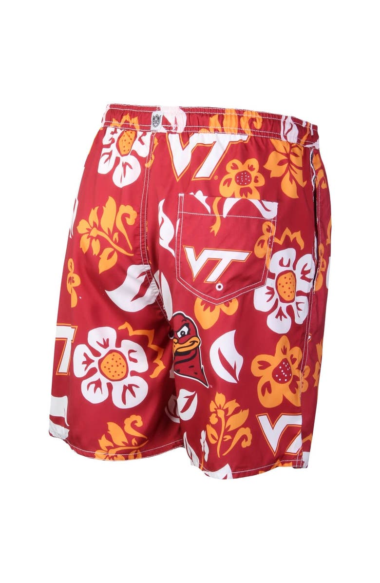 Wes & Willy Men's Wes & Willy Maroon Virginia Tech Hokies Floral Volley Logo Swim Trunks, Alternate, color, Maroon