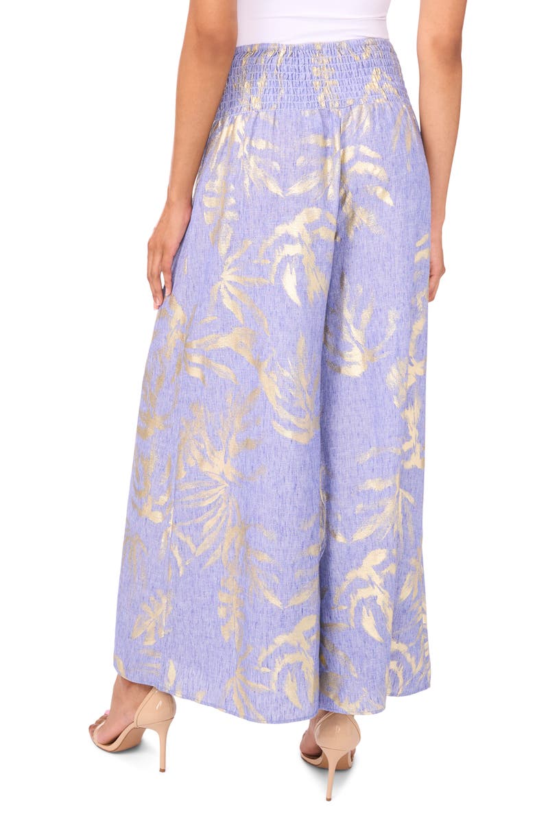Vince Camuto Printed Smocked Waist Wide Leg Pants, Alternate, color, Blue Globe Blue W Foil
