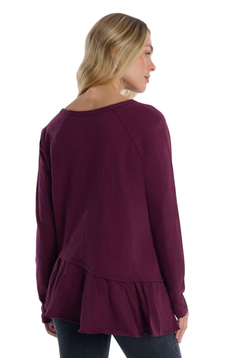 Raglan Long Sleeve Asymmetric Peplum Hem Tee, Alternate, color, Dark Fig