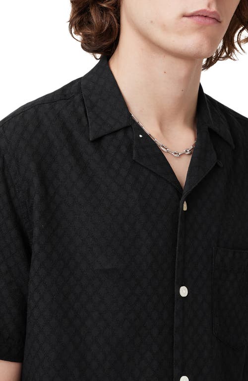 Allsaints Mens Bandol Relaxed-fit Short-sleeve Linen-blend Shirt Dark Charcoal Xl In Black