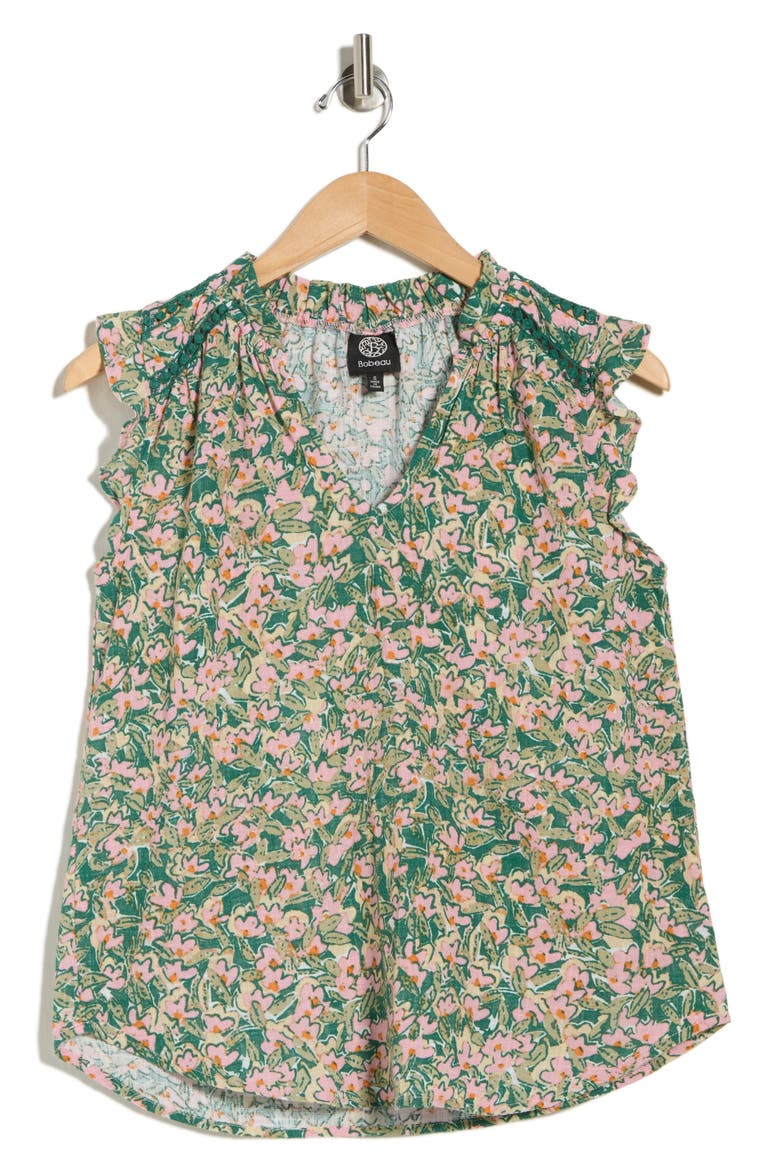Ruffle Sleeveless Cotton Top, Alternate, color, GREEN/PALE YELLOW/ PINK FLORAL