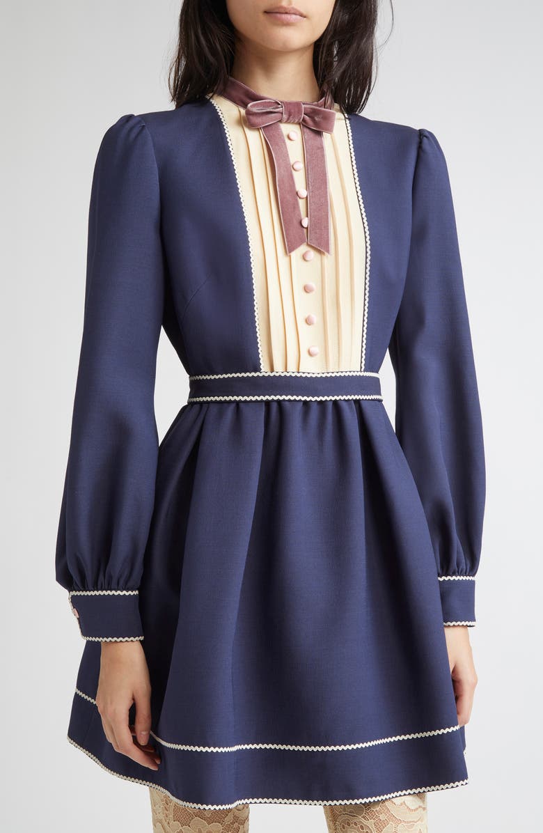 Valentino Garavani Long Sleeve Crepe Couture Minidress, Alternate, color, Blue Multi