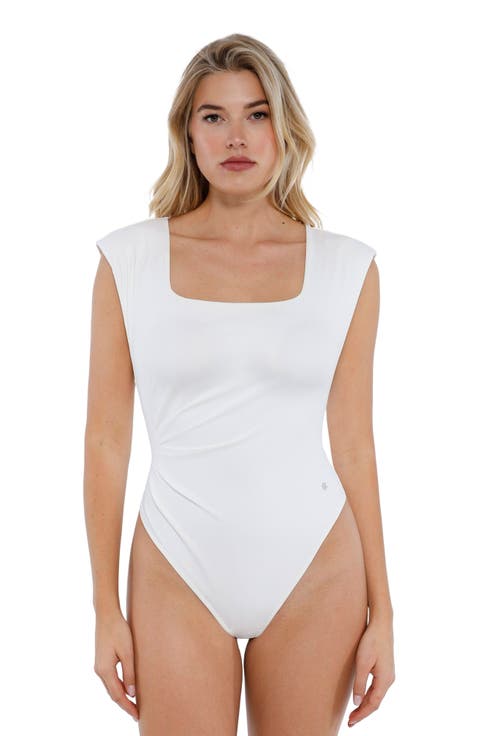 Shapewear Square Neck Padded Shoulder Slimming Bodysuit