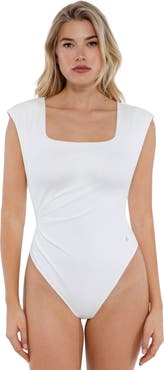 Popilush Shapewear Square Neck Padded Shoulder Slimming Bodysuit