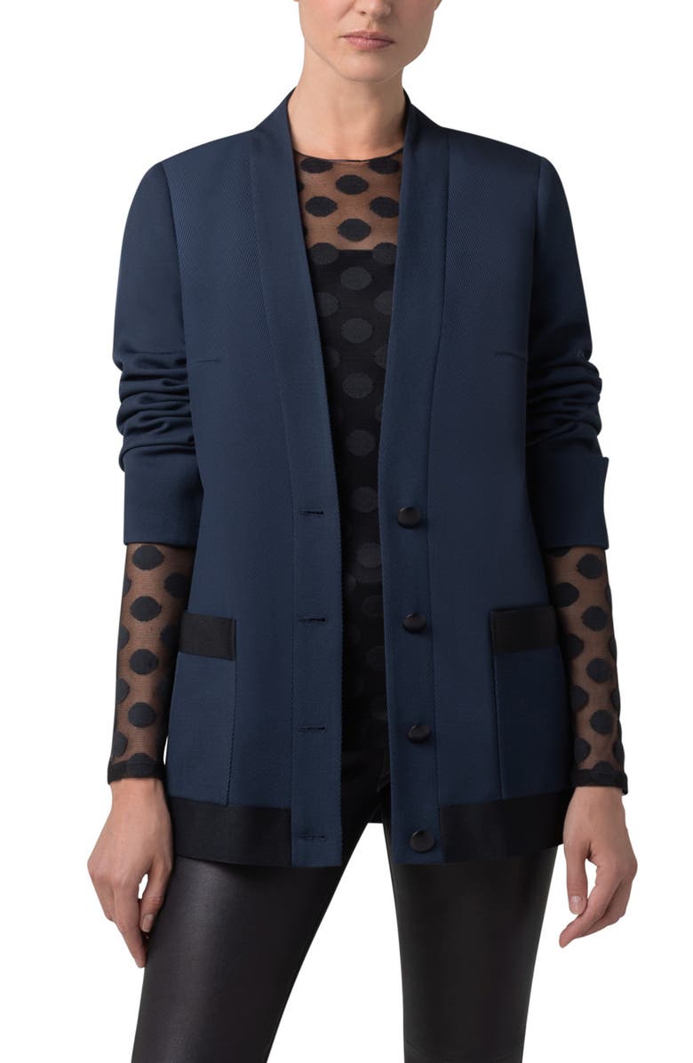 Akris punto Contrast Trim Wool Tricotine Blazer, Main, color, 