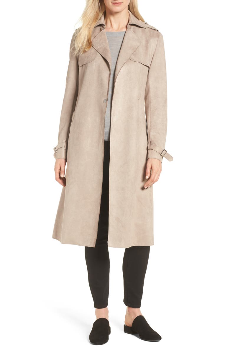Tahari Mel Faux Suede Trench Coat, Alternate, color,