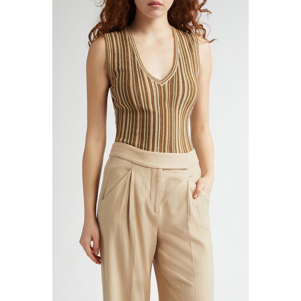 Veronica Beard Sid Sparkle Stripe Rib Sweater Tank In Gold Bronze