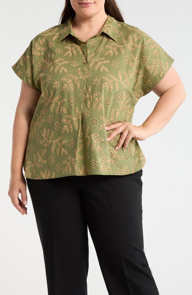Tahari ASL Eyelet Camp Shirt, Main, color, Agave Sand