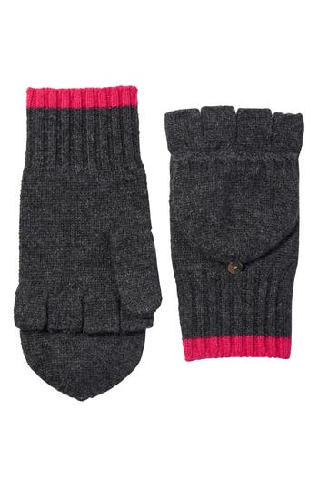 Amicale Pop Top Fingerless Cashmere Knit Gloves In Black