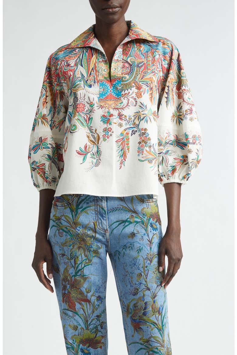 Floral Paisley Cotton Top, Main, color, PRINT ON WHITE BASE