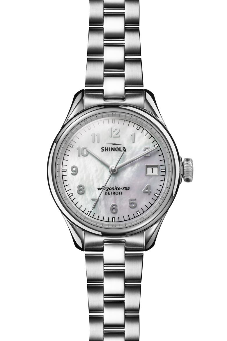 Vinton Bracelet Watch, 32mm, Main, color, SILVER/ WHITE MOP/ SILVER