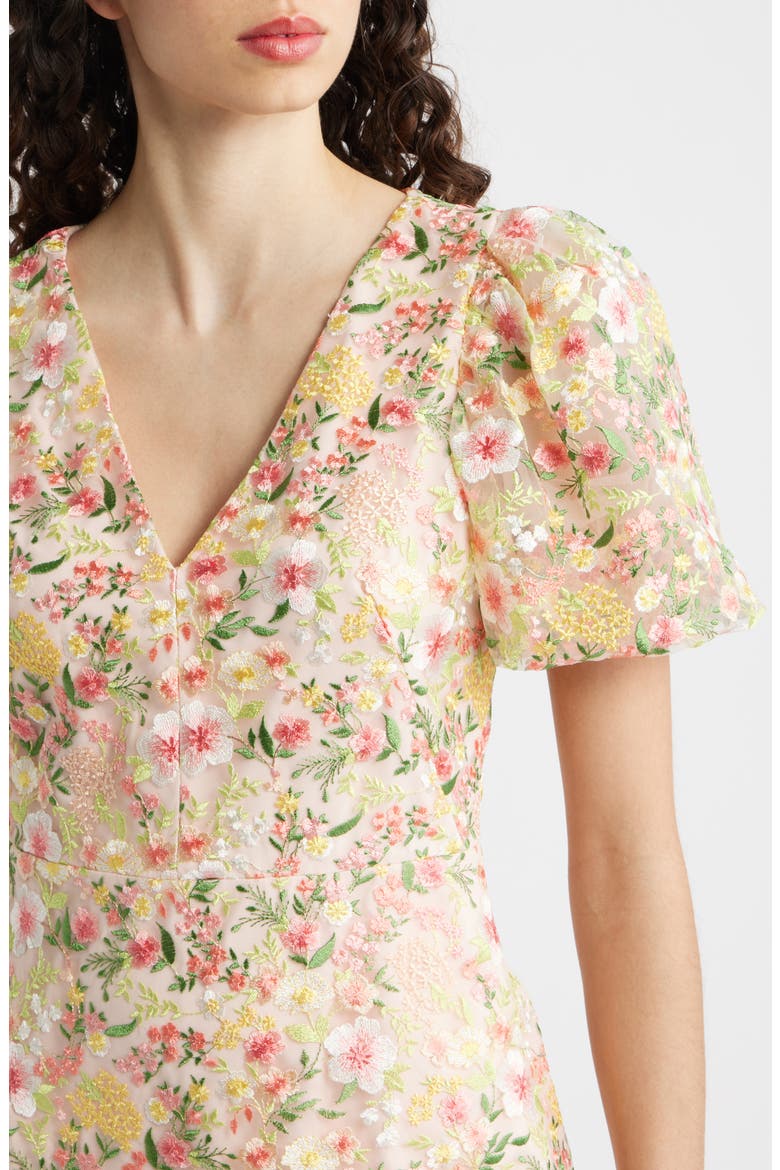 Embroidered Puff Sleeve Cocktail Dress, Alternate, color, BLUSH
