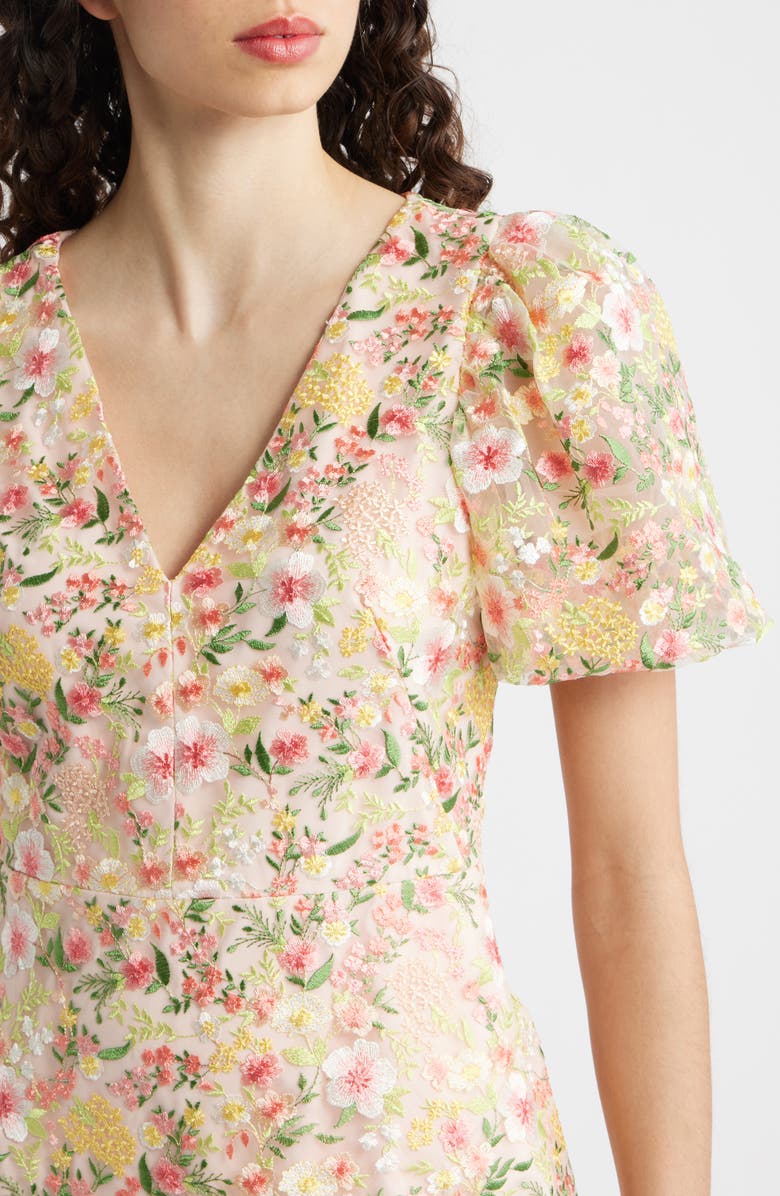 Eliza J Embroidered Puff Sleeve Cocktail Dress, Alternate, color, Blush