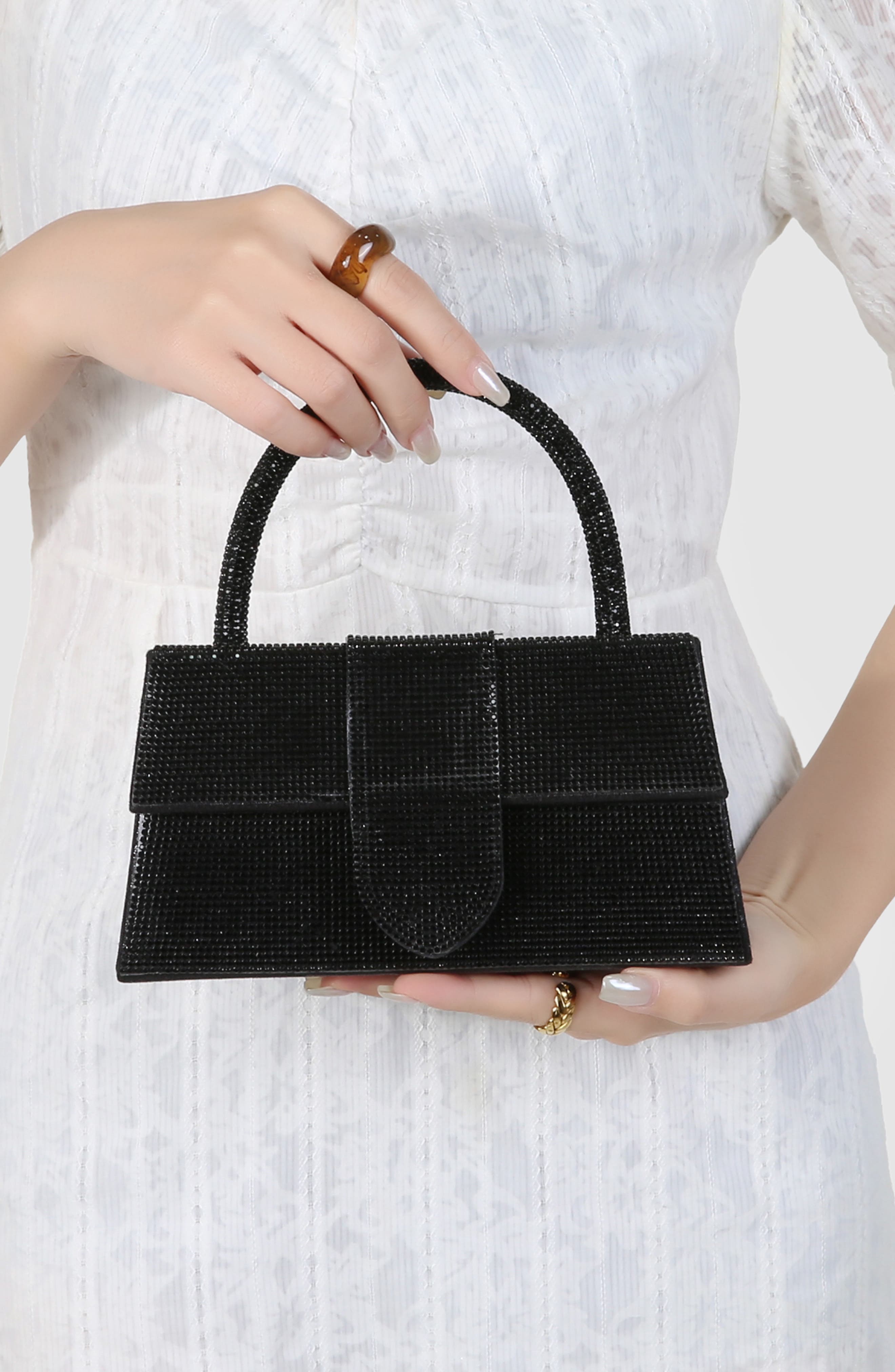 BERNESS Rhinestone Embellished Top Handle Bag, Alternate, color, Black