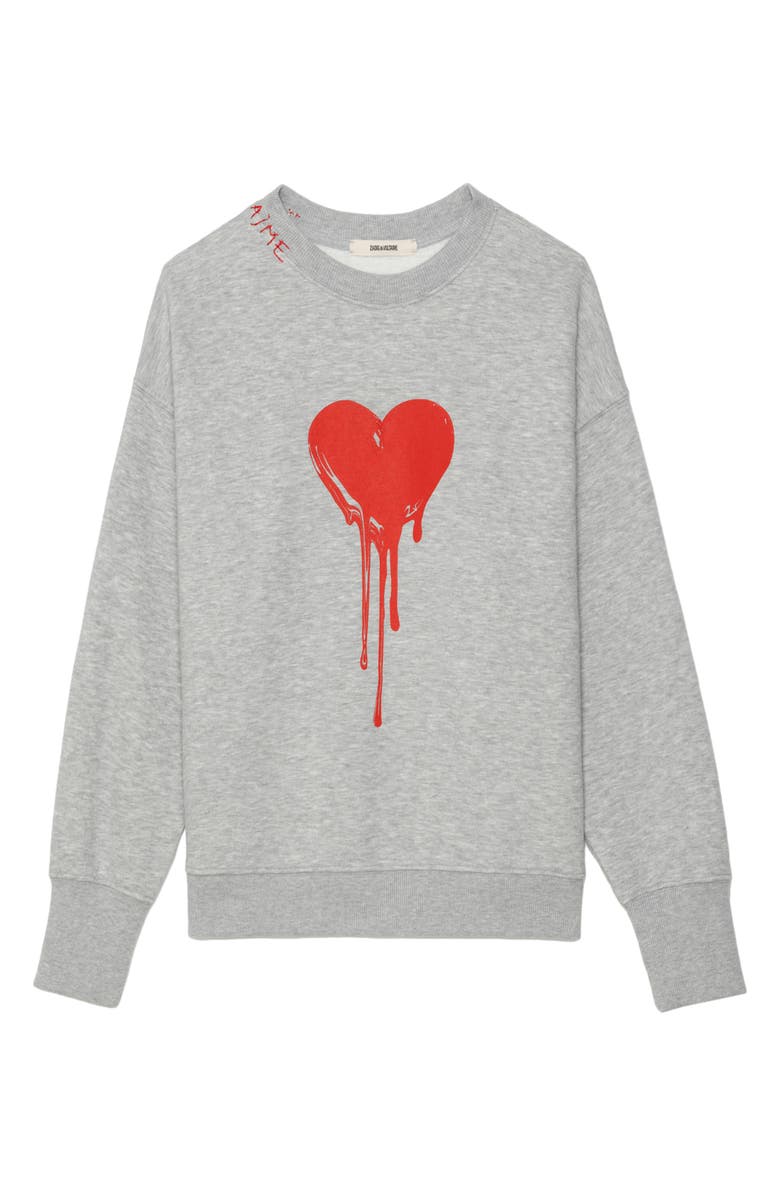 Zadig & Voltaire Oscar Flowing Heart Graphic Organic Cotton Blend Sweatshirt, Alternate, color,