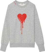 Zadig & Voltaire Oscar Flowing Heart Graphic Organic Cotton Blend Sweatshirt