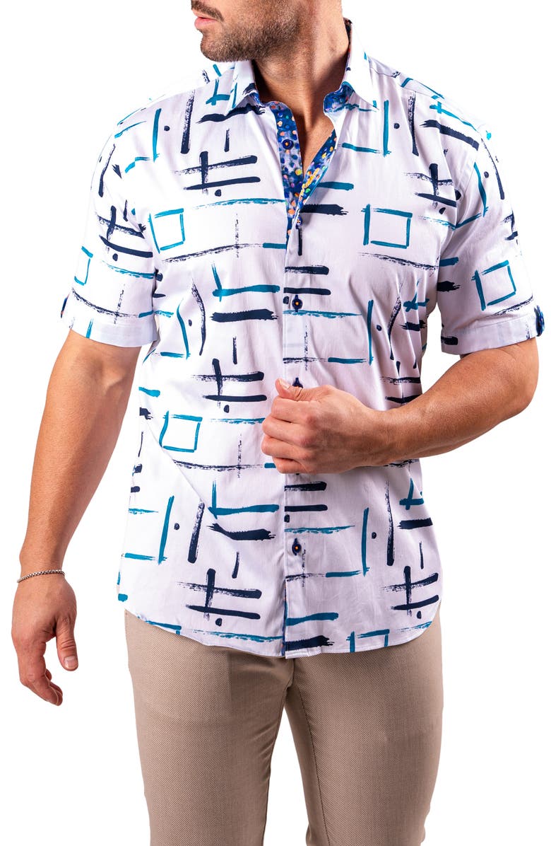 Maceoo Galileo Resistance0319 White Short Sleeve Cotton Button-Up Shirt, Alternate, color, White